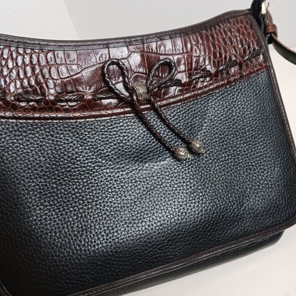 Brighton Shoulder Bag Purse Brown Croc Black Genuine Leather - Picture 13 of 14